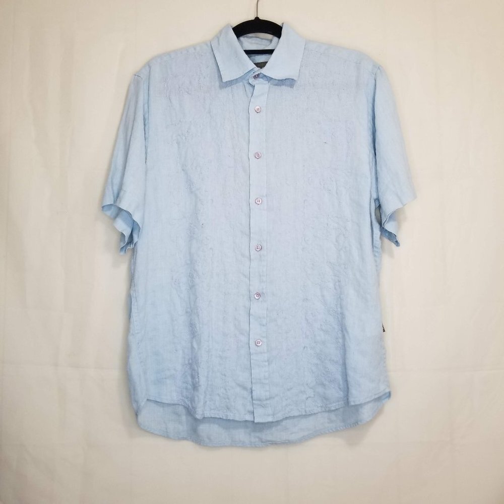 Ted Baker jean button down shirt blue size 4 L? s/s embroidered top